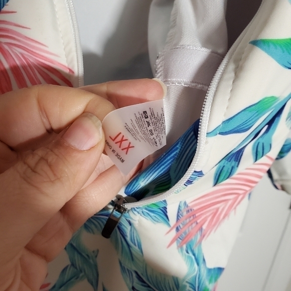 CONSERVATIVE Tropical Zip Up Swimsuit - Picture 4 of 10